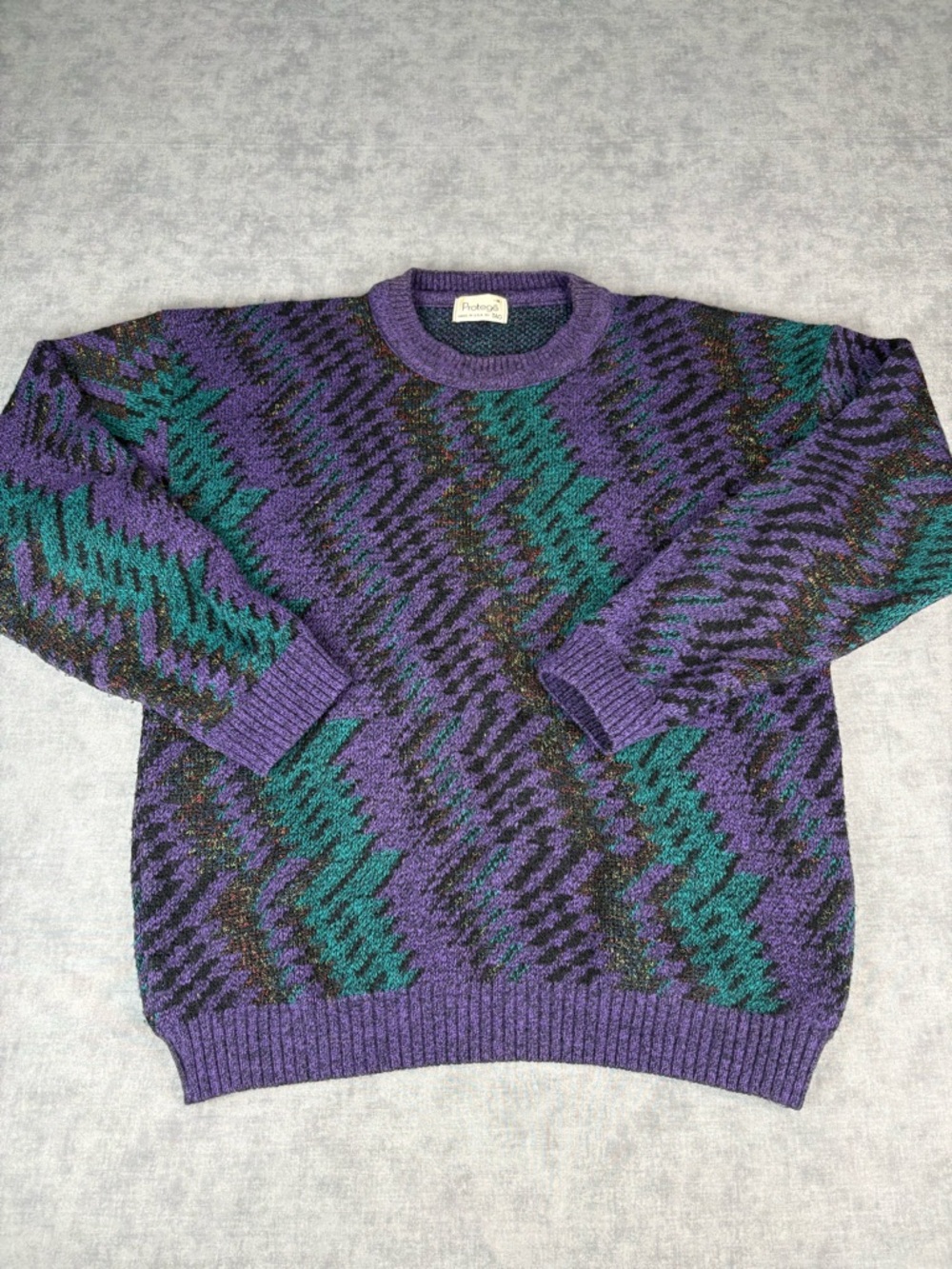 Vintage 90s Protege Sweater M USA Acrylic Coogi Style Purple Green Knit